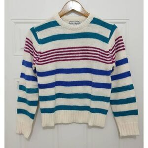 Vintage Andrew st john womens small blue green stipe crewneck sweater